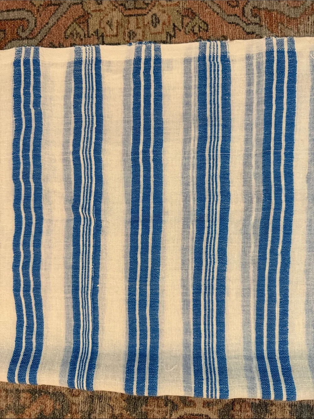 LEMLEM Blue and Pink Striped Cotton Throw Scarf with Fringe - NWT!